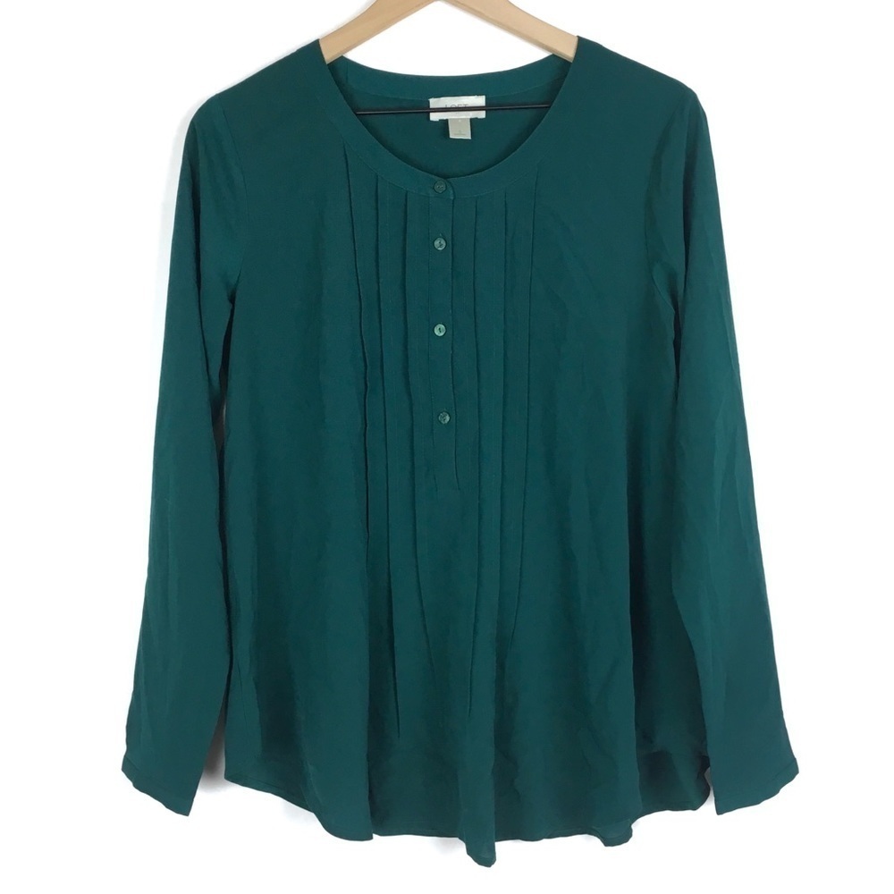LOFT Blouse Top Long Sleeve Sheer Lightweight Minimalist Pleated Size Small